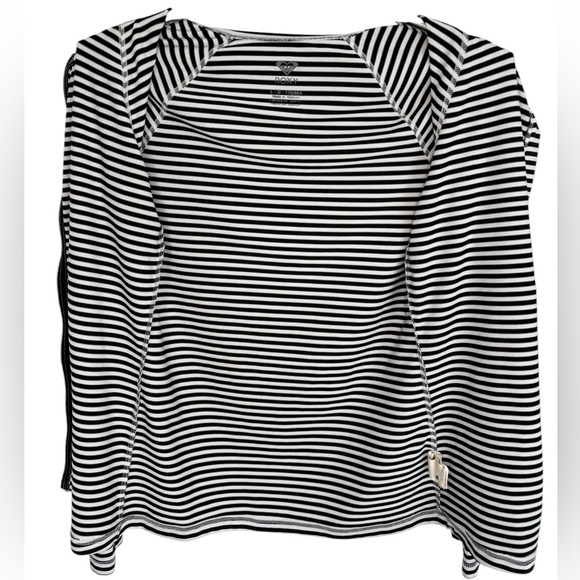 Roxy Black and White Striped Zip Long Sleeve Full Zip Swim Sun Shirt, Large - Picture 5 of 13